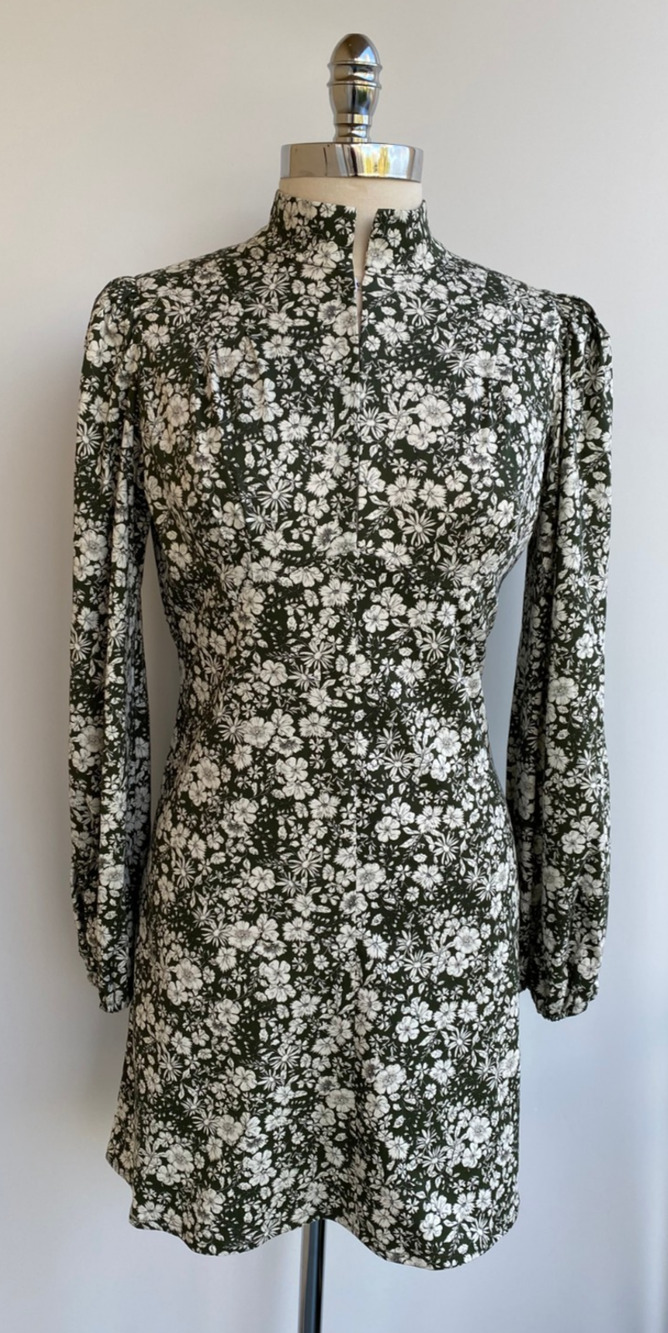 Women’s Onirik Dark Olive Forest Green Floral Dress Size Large L